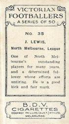 1933 Godfrey Phillips B.D.V. Victorian Footballers (A Series of 50) #35 John Lewis Back